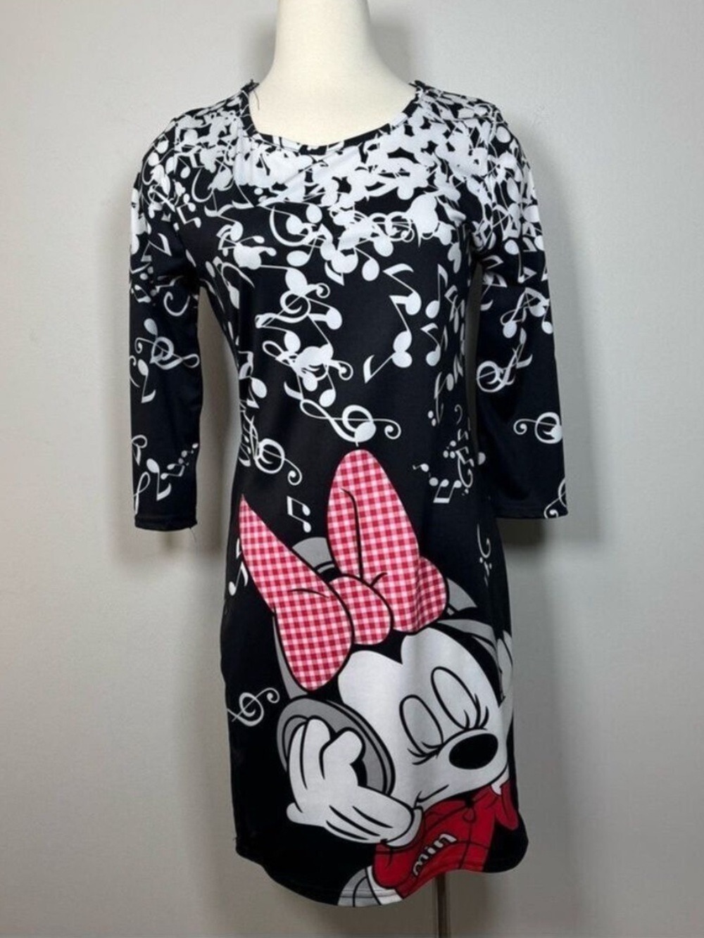 Mini Mouse Charming Black and White Midi Dress with Red Bow Small